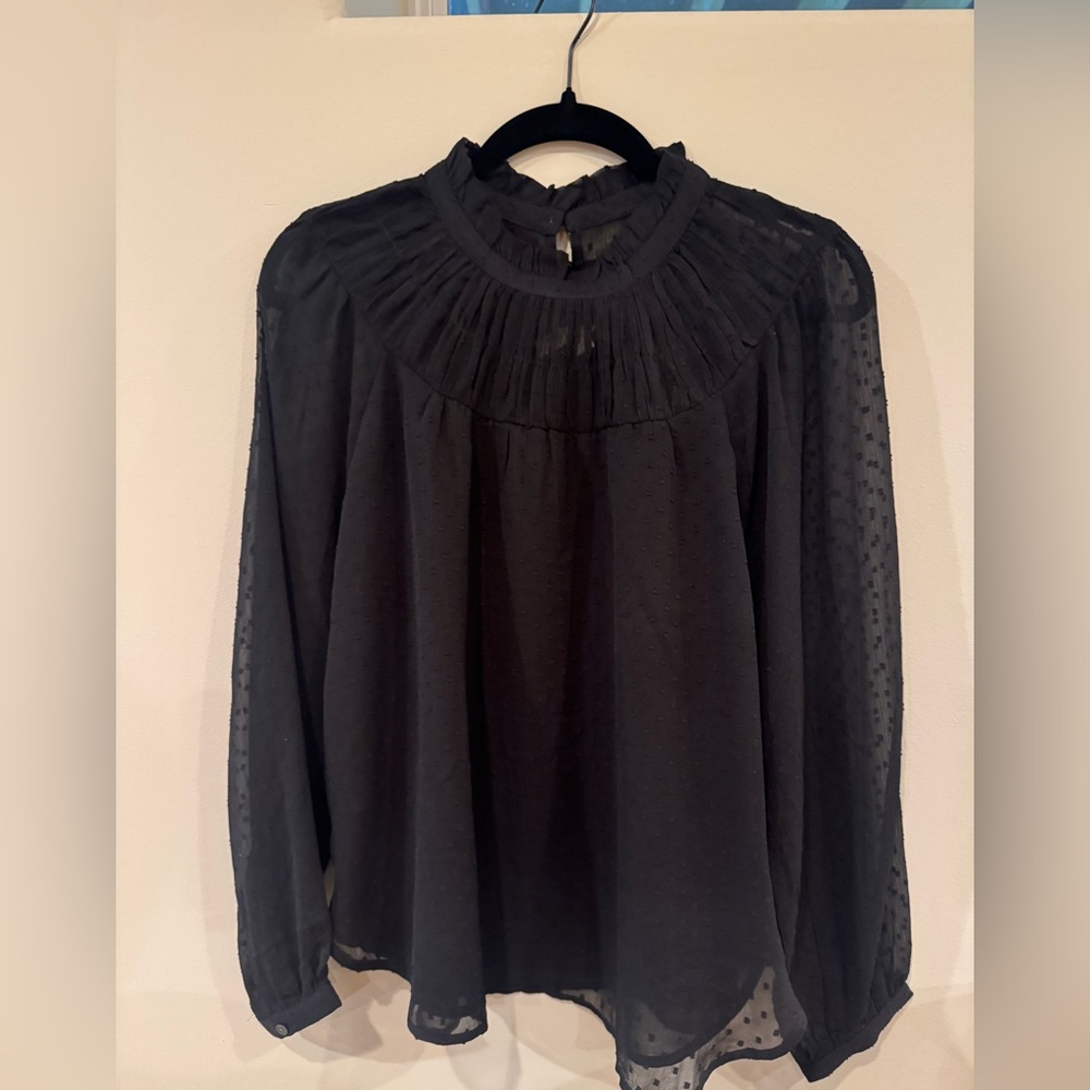 LOFT Black Pleated Long Sleeve Blouse